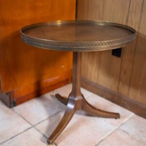 Round Wooden Tray Table w/ Gallery Edge – Vintage Side Table