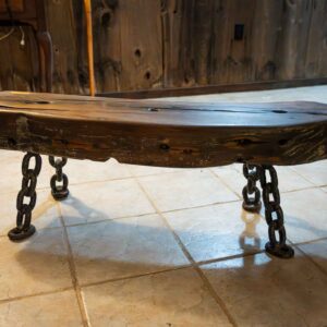 Antique Shipwreck Oak Bench – Milwaukee Belle 1886 – Live Edge w/ Cast Iron Legs