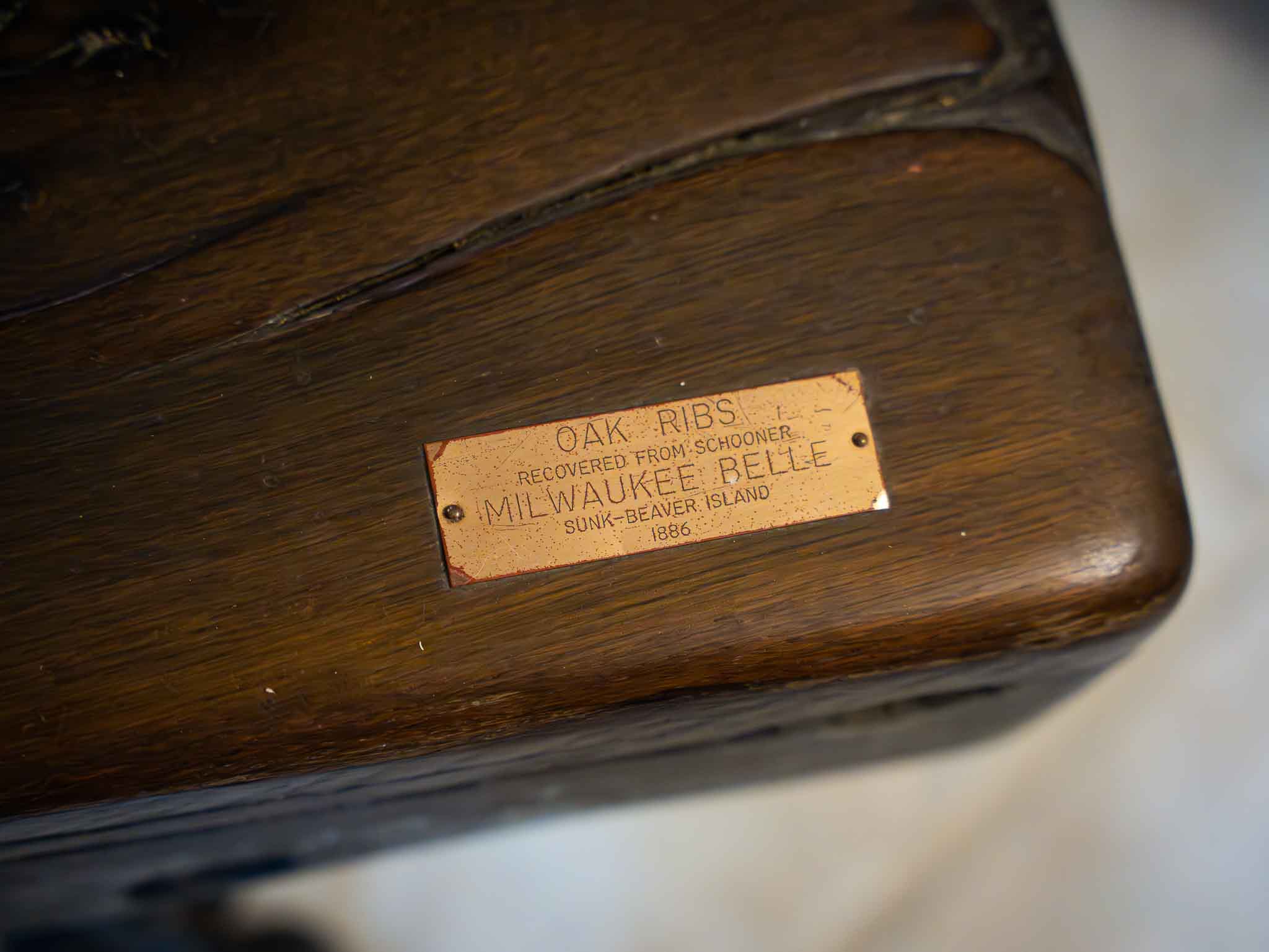 Antique Shipwreck Oak Bench – Milwaukee Belle 1886 – Live Edge w/ Cast Iron Legs - Image 3