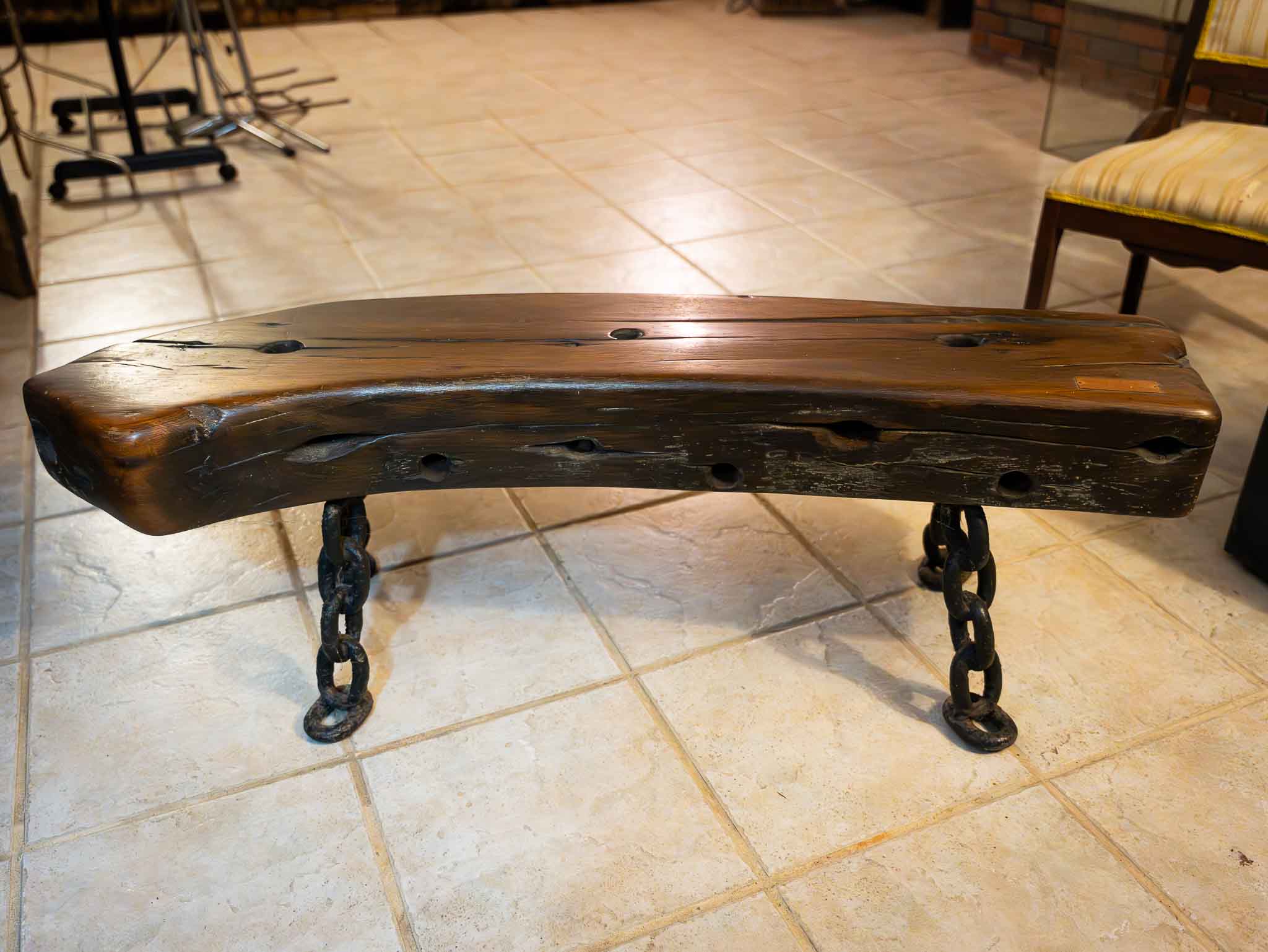 Antique Shipwreck Oak Bench – Milwaukee Belle 1886 – Live Edge w/ Cast Iron Legs - Image 2