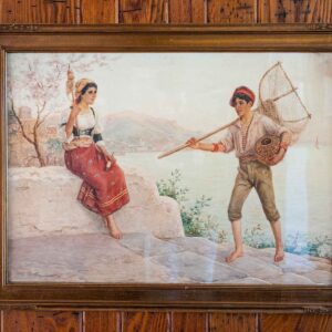 Vintage Luigi Olivetti Framed Print – Italian Coastal Scene w/ Couple (Roma 1916)