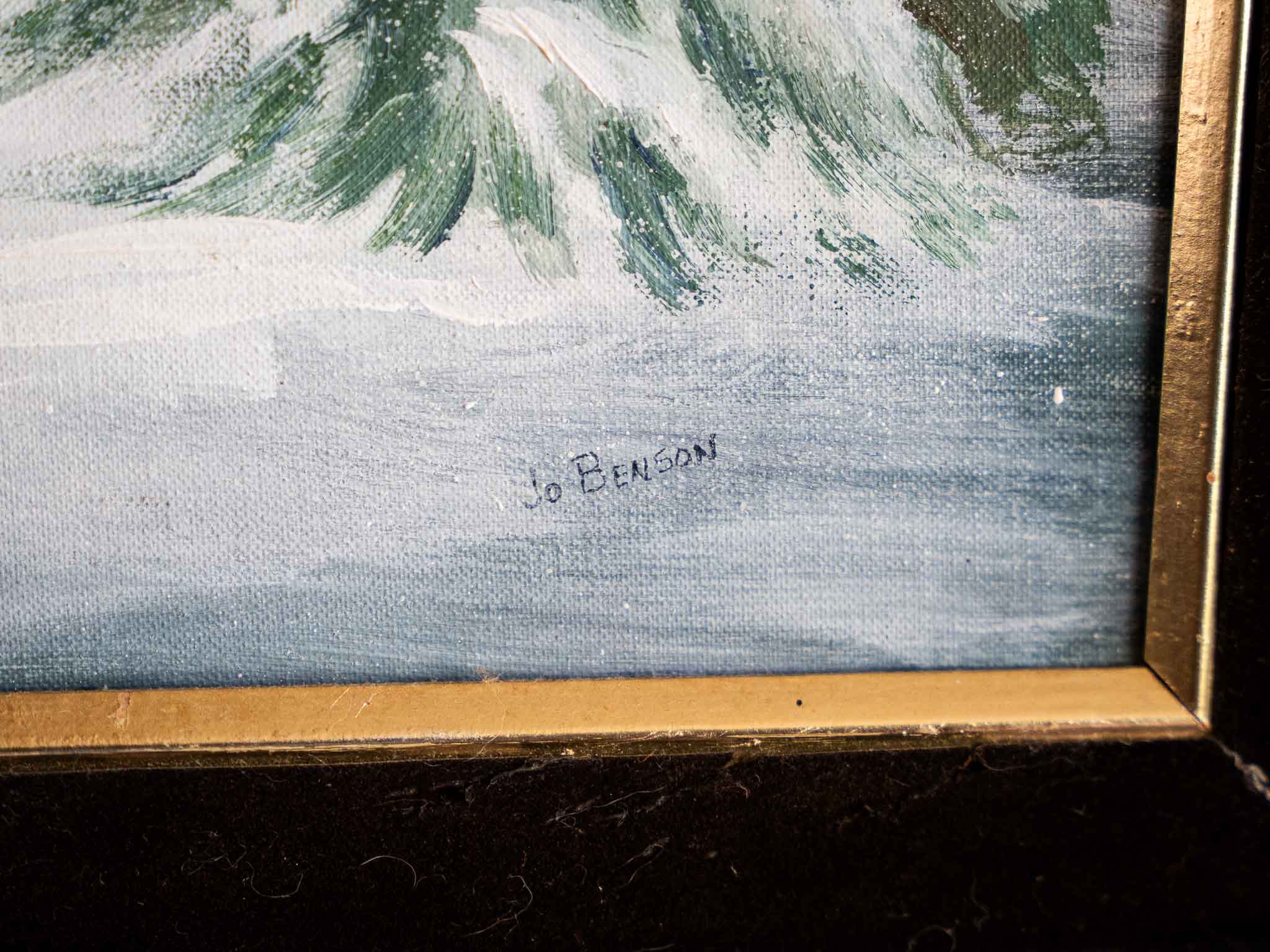 Framed Winter Church Painting by Jo Benson – Snow Landscape Scene - Image 3