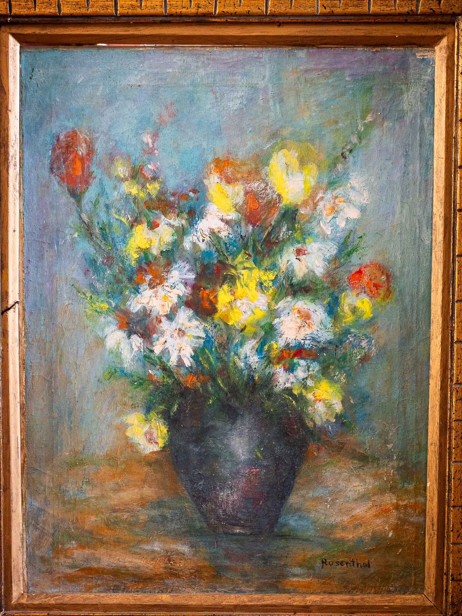 Framed Floral Still Life Painting by Lillian Rosenthal – Vintage Original Art - Image 2