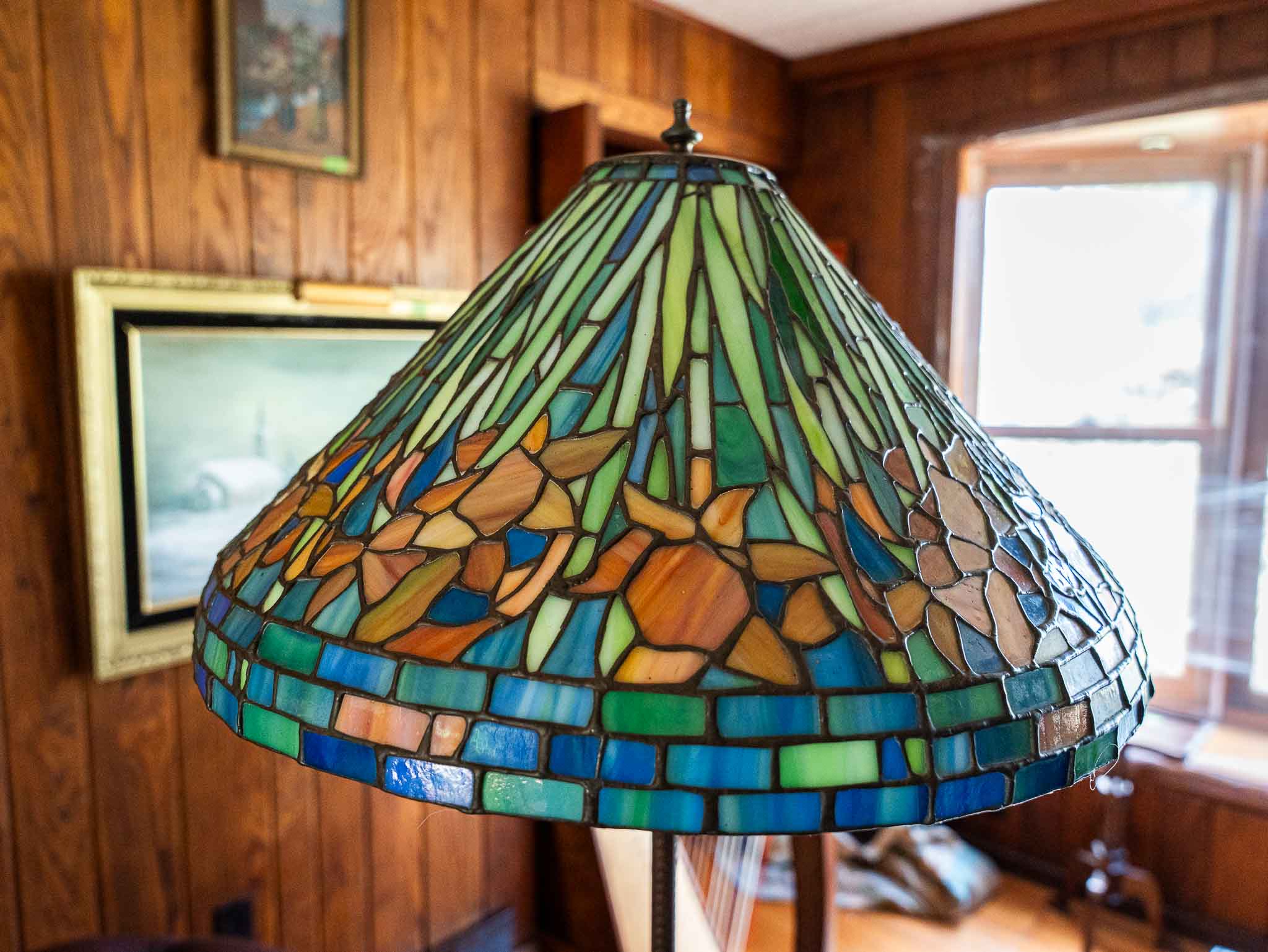 Large Tiffany-Style Stained Glass Floor Lamp – Multicolor Floral Shade – 64” Tall - Image 7