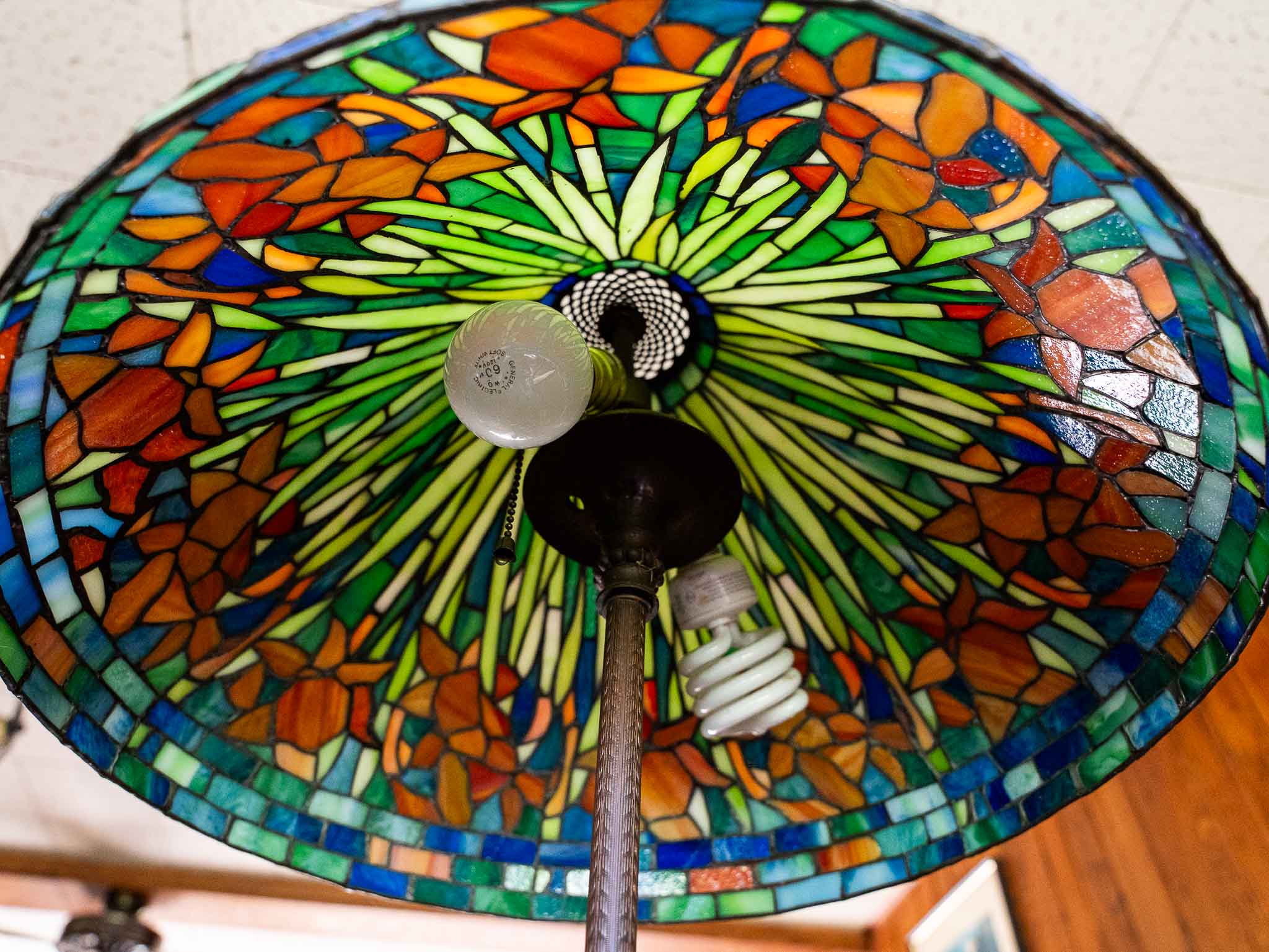 Large Tiffany-Style Stained Glass Floor Lamp – Multicolor Floral Shade – 64” Tall - Image 5