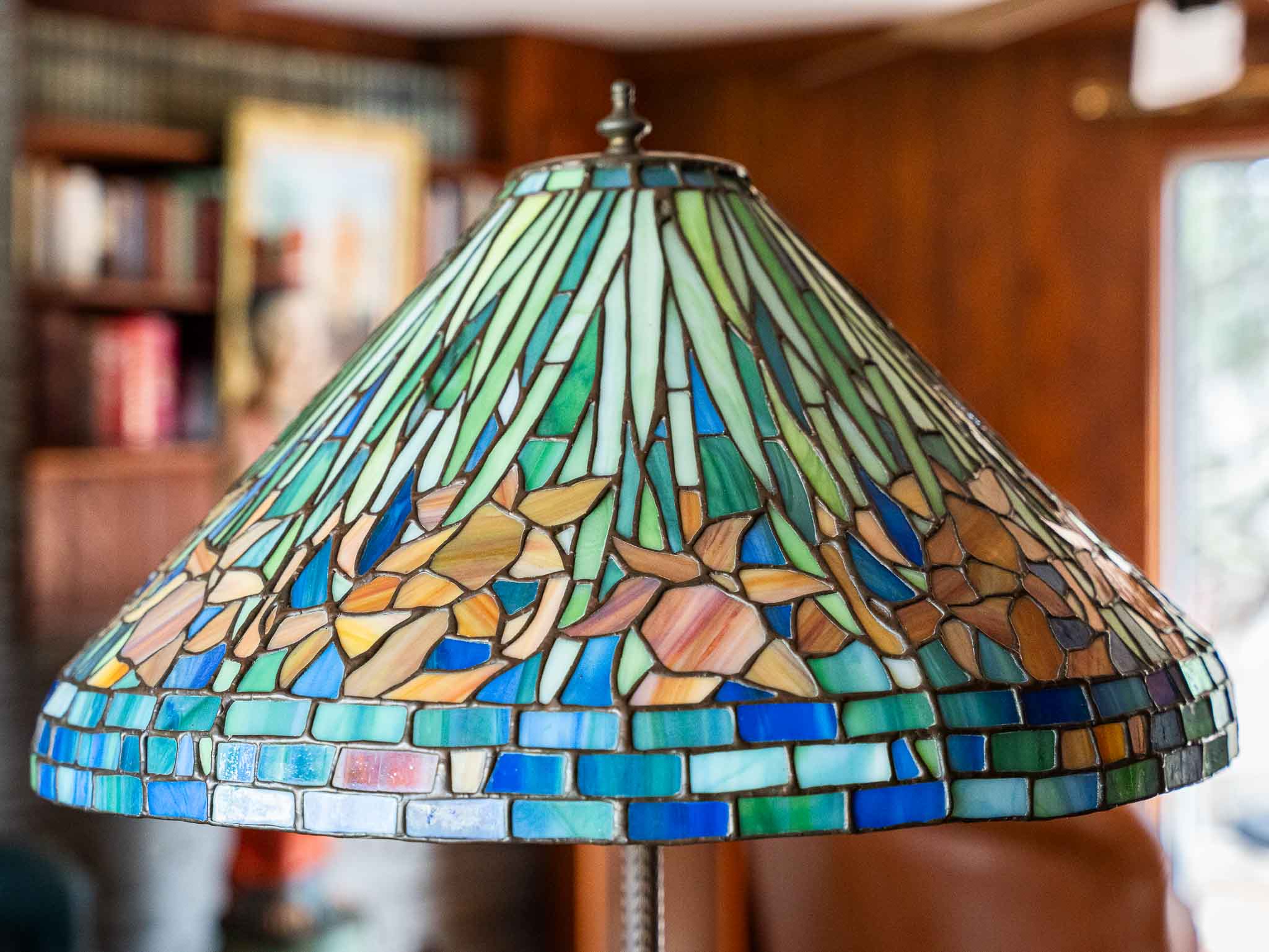Large Tiffany-Style Stained Glass Floor Lamp – Multicolor Floral Shade – 64” Tall - Image 3