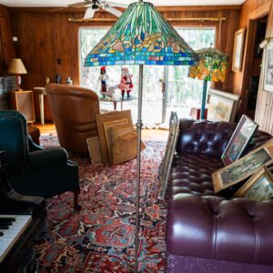 Large Tiffany-Style Stained Glass Floor Lamp – Multicolor Floral Shade – 64” Tall