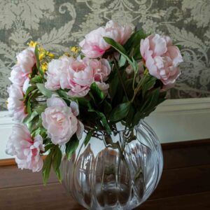 Ribbed Glass Vase With Faux Peony Arrangement