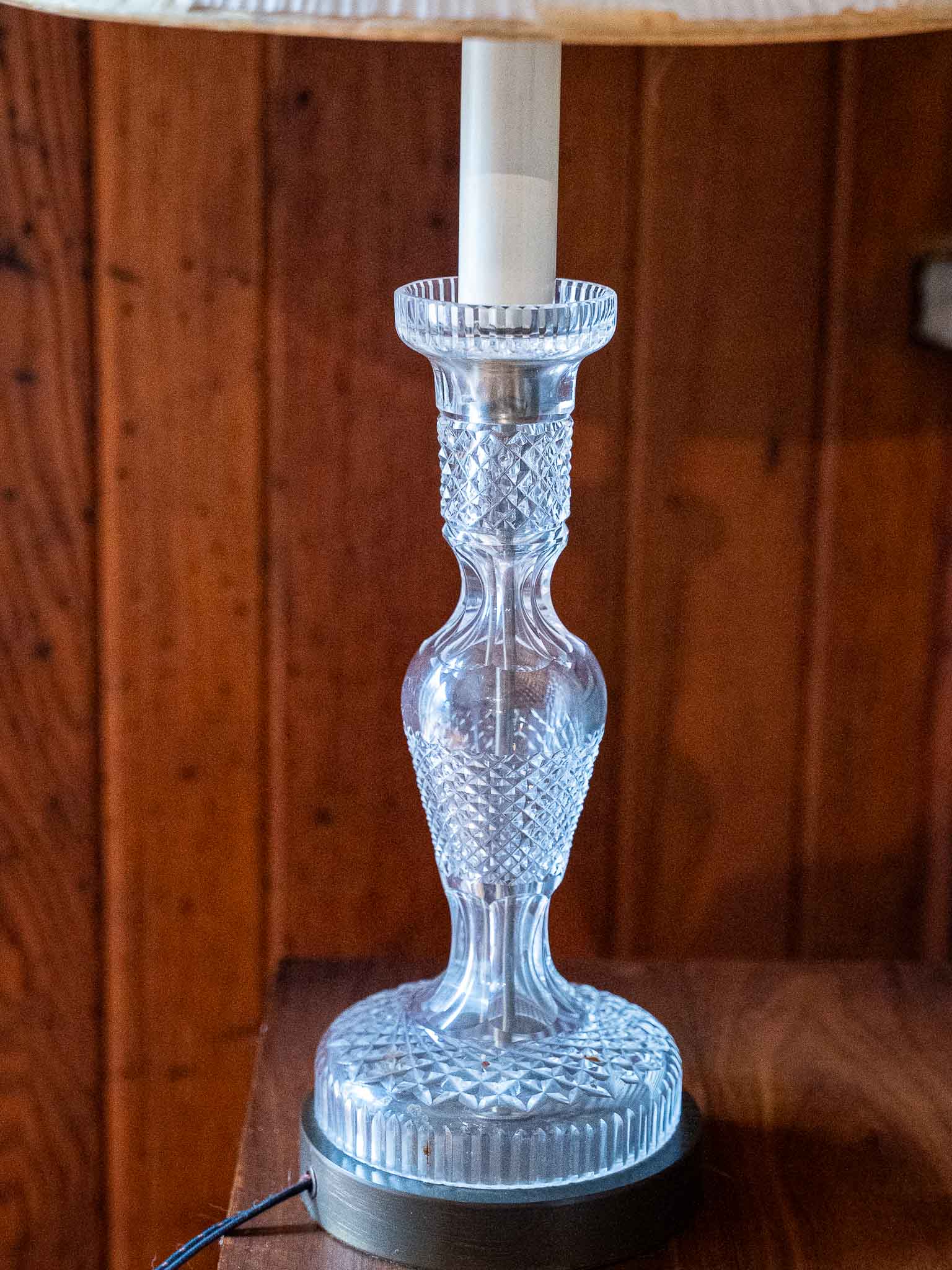 Vintage Crystal Table Lamp – Cut Glass Base – 27.5” Tall - Image 2