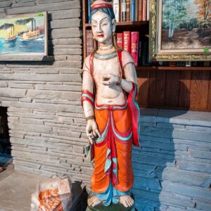 Large Hand-Carved Guanyin Wooden Sculpture – 59” Tall – Polychrome Asian Figure