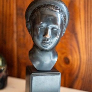 Mid Century Modern Bust Sculpture – Signed “V.N.” – Minimalist Black Figurative Art
