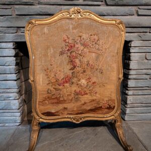 Vintage French Louis XV Style Fireplace Screen – Gilt Wood Frame with Floral Tapestry