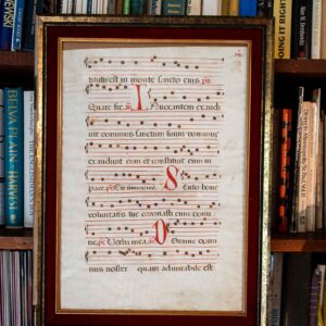 Antique Antiphonary Manuscript Leaf – Framed Medieval Style Gregorian Chant Sheet