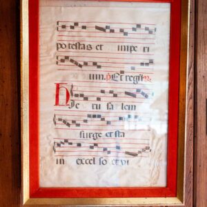 Large Antique Antiphonal Manuscript Leaf – Framed Gregorian Chant (As-Is / Damaged)