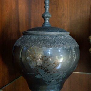 Gray Floral Lidded Decorative Urn