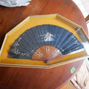 Vintage Japanese Hand Fan in Glass Display Case – Wall Decor (26.5” x 14.5”)