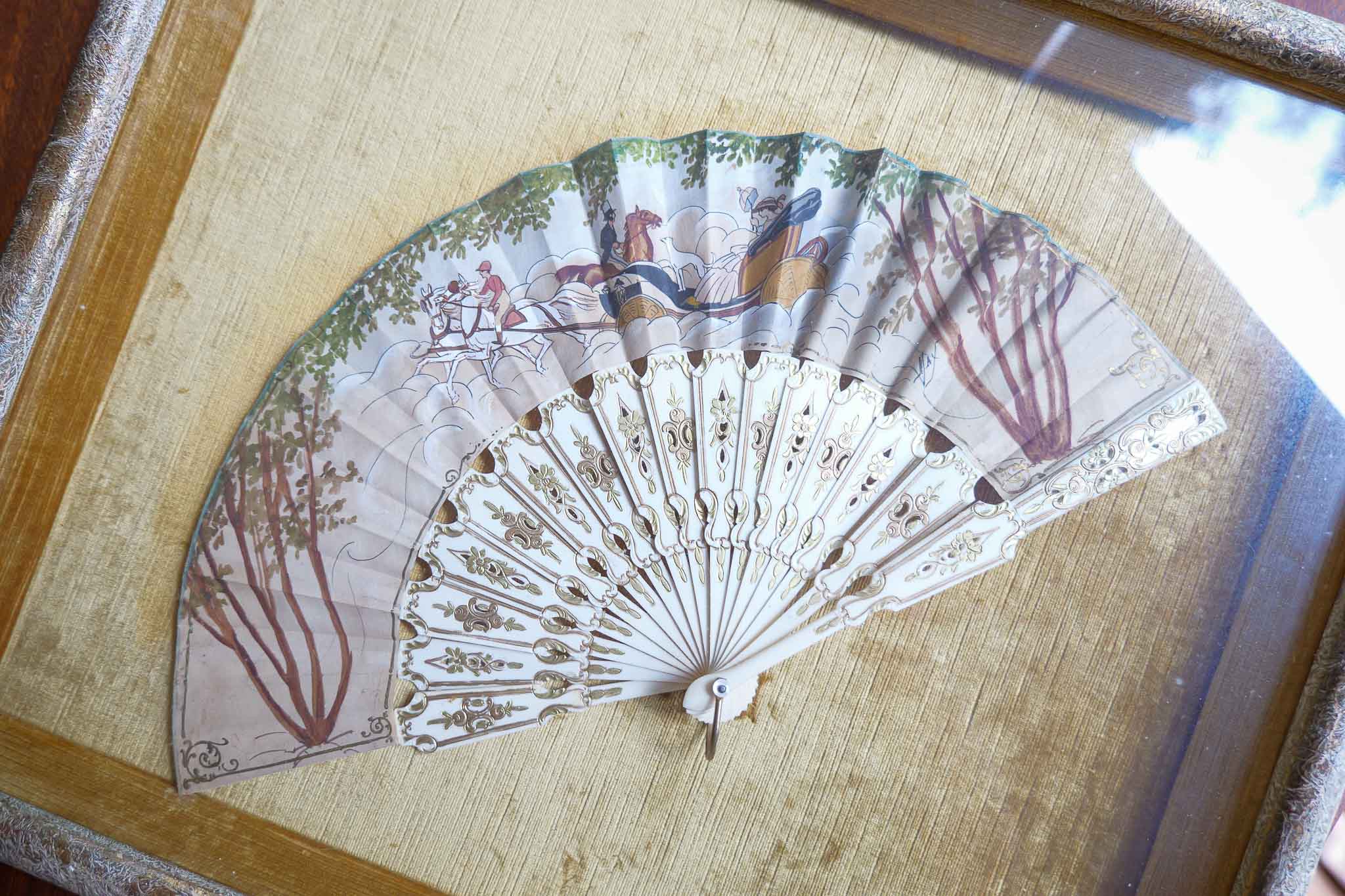 Antique Framed Hand Fan in Shadow Box Display Case (19” x 17”) - Image 2