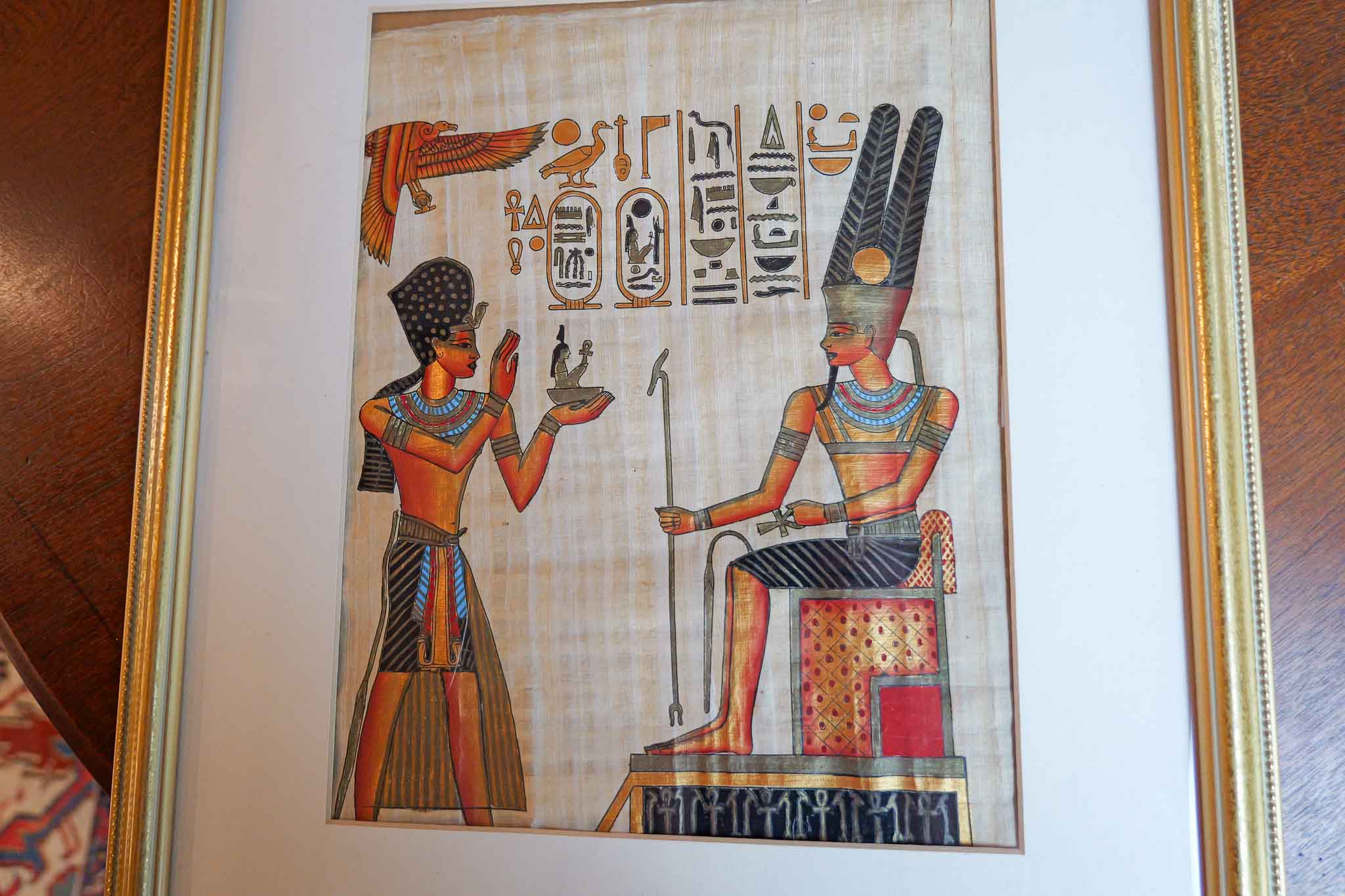 Framed Egyptian Papyrus Painting – Hieroglyphics & Pharaoh Scene (22” x 18”) - Image 2