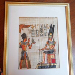 Framed Egyptian Papyrus Painting – Hieroglyphics & Pharaoh Scene (22” x 18”)