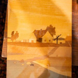 Wood Marquetry Farm Landscape Wall Plaque