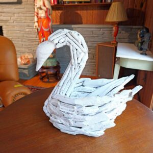HANDCRAFTED DRIFTWOOD STYLE SWAN SCULPTURE – LARGE 18” COASTAL DECOR