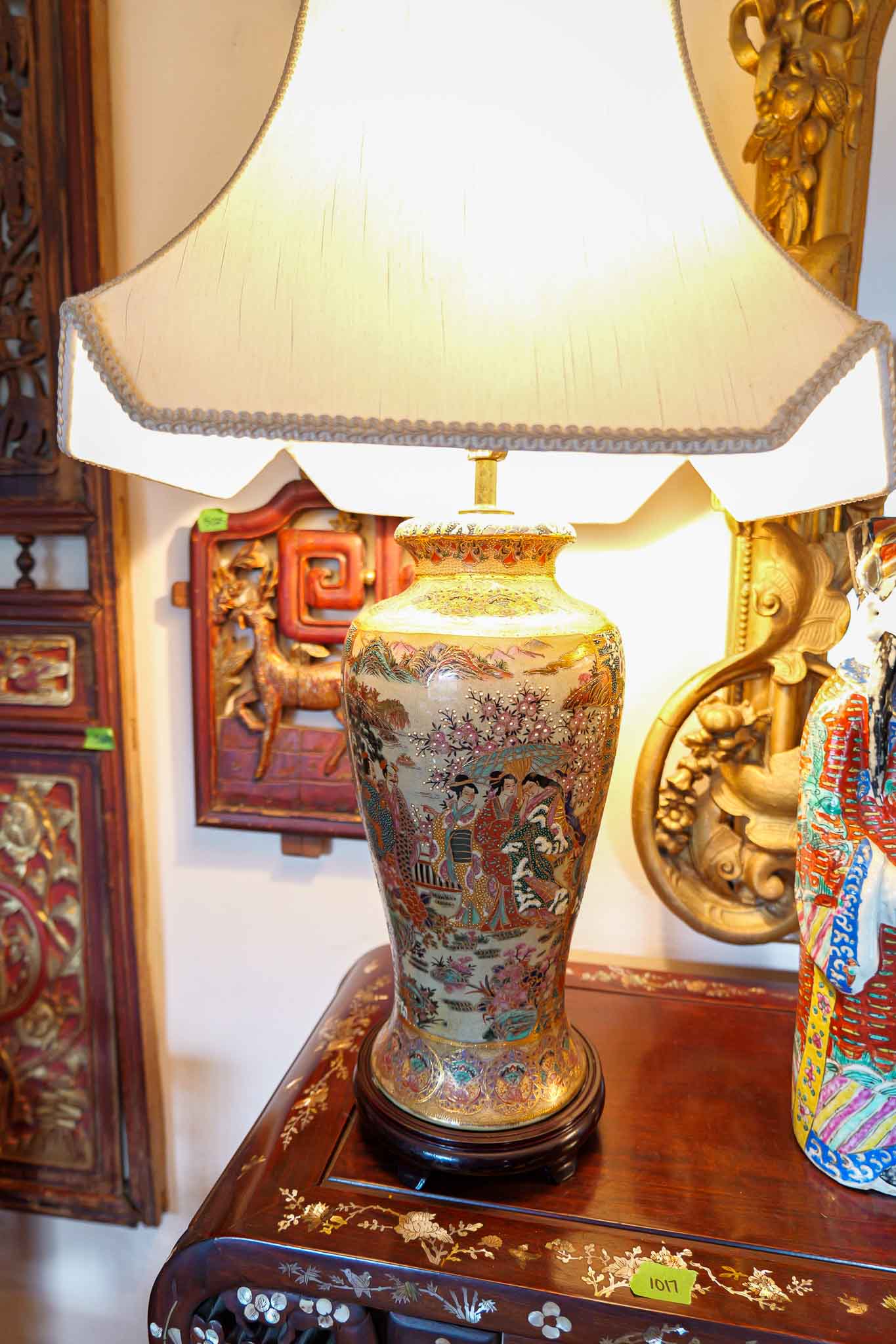 Vintage Japanese Satsuma Style Vase Table Lamp Hand-Painted Geisha Scene Porcelain - Image 6