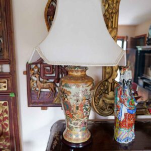 Vintage Japanese Satsuma Style Vase Table Lamp Hand-Painted Geisha Scene Porcelain