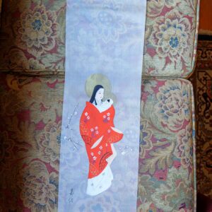VINTAGE JAPANESE WALL SCROLL – MADONNA & CHILD (KANNON STYLE FIGURE)