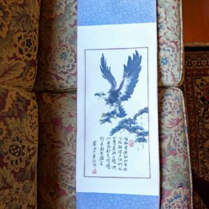 DECORATIVE CHINESE HANGING SCROLL – FLYING EAGLE WITH CALLIGRAPHY