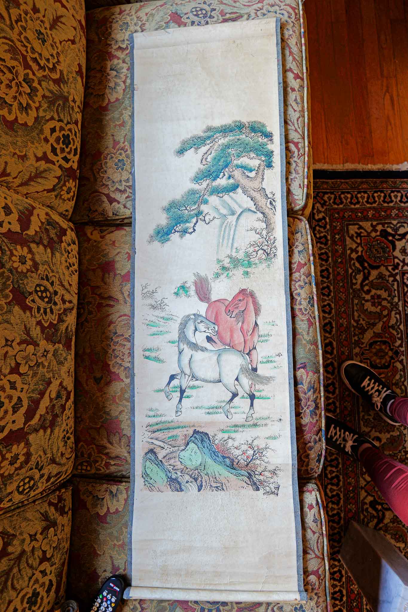 VINTAGE DECORATIVE CHINESE HANGING SCROLL – TWO HORSES