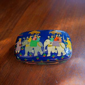 WOODEN HAND-PAINTED TRINKET BOX – ELEPHANT PROCESSION SCENE