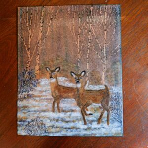 DECORATIVE METAL PLAQUE – DEER IN WOODS SCENE