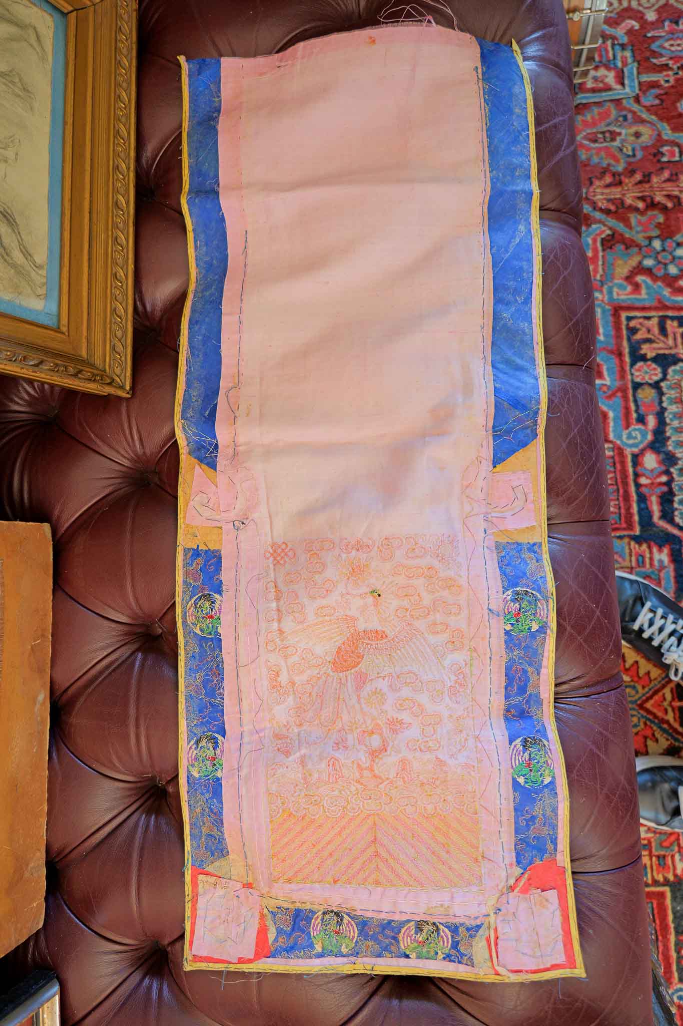 CHINESE SILK EMBROIDERY PANEL – PHOENIX & CLOUD MOTIF (BLUE BORDER) - Image 4