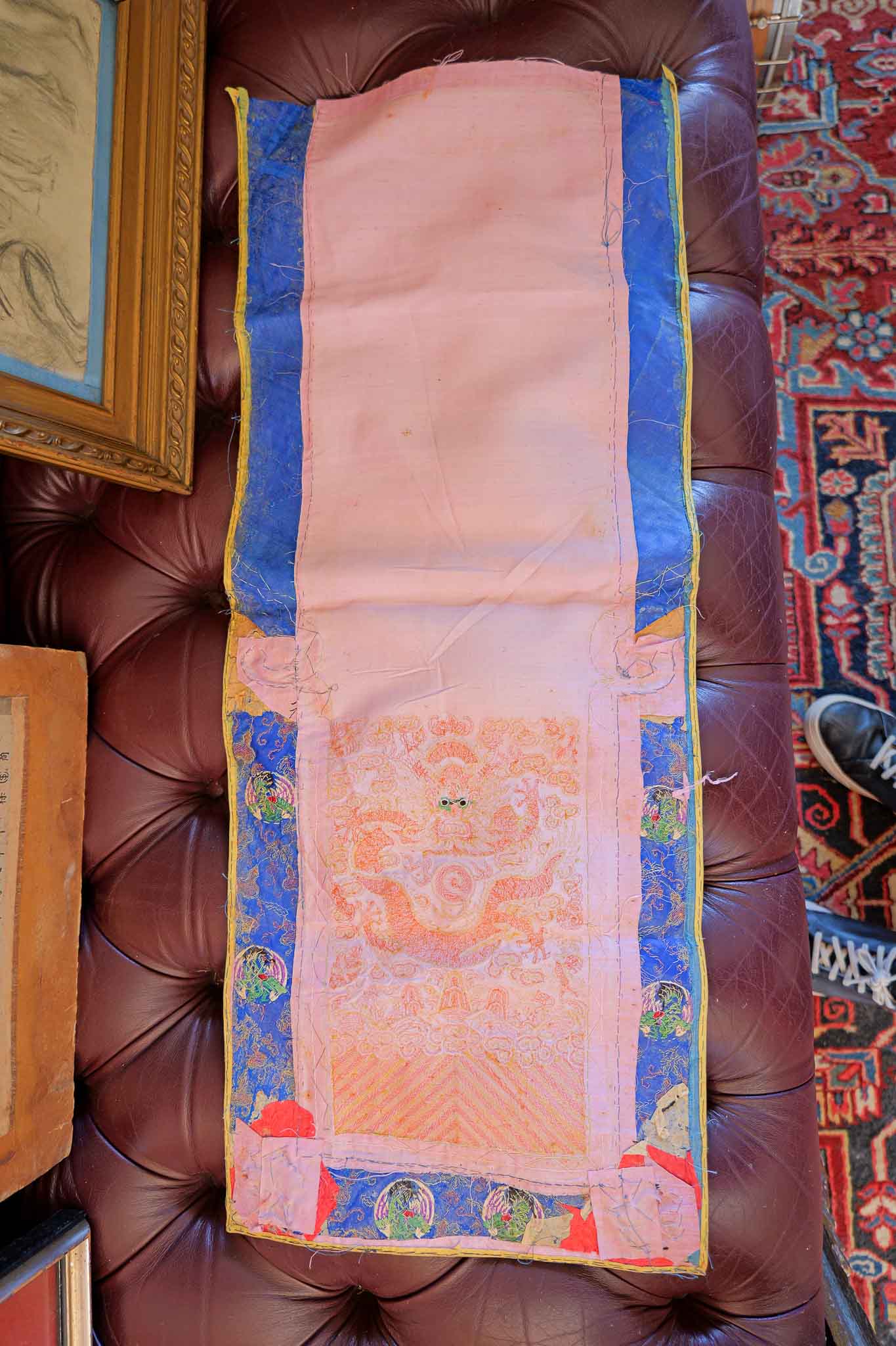 CHINESE SILK EMBROIDERY PANEL – DRAGON & CLOUD MOTIF (BLUE BORDER) - Image 4