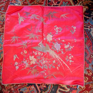 CHINESE SILK EMBROIDERED PANEL WITH TASSELS – BIRDS & FLORAL (PINK)