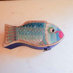 SET OF 2 VINTAGE CHINESE EMBROIDERED FISH SHAPED SILK CASES
