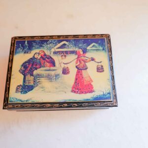 Russian Lacquer Tea Box Boyarinoff Hand-Painted Winter Scene Trinket Box
