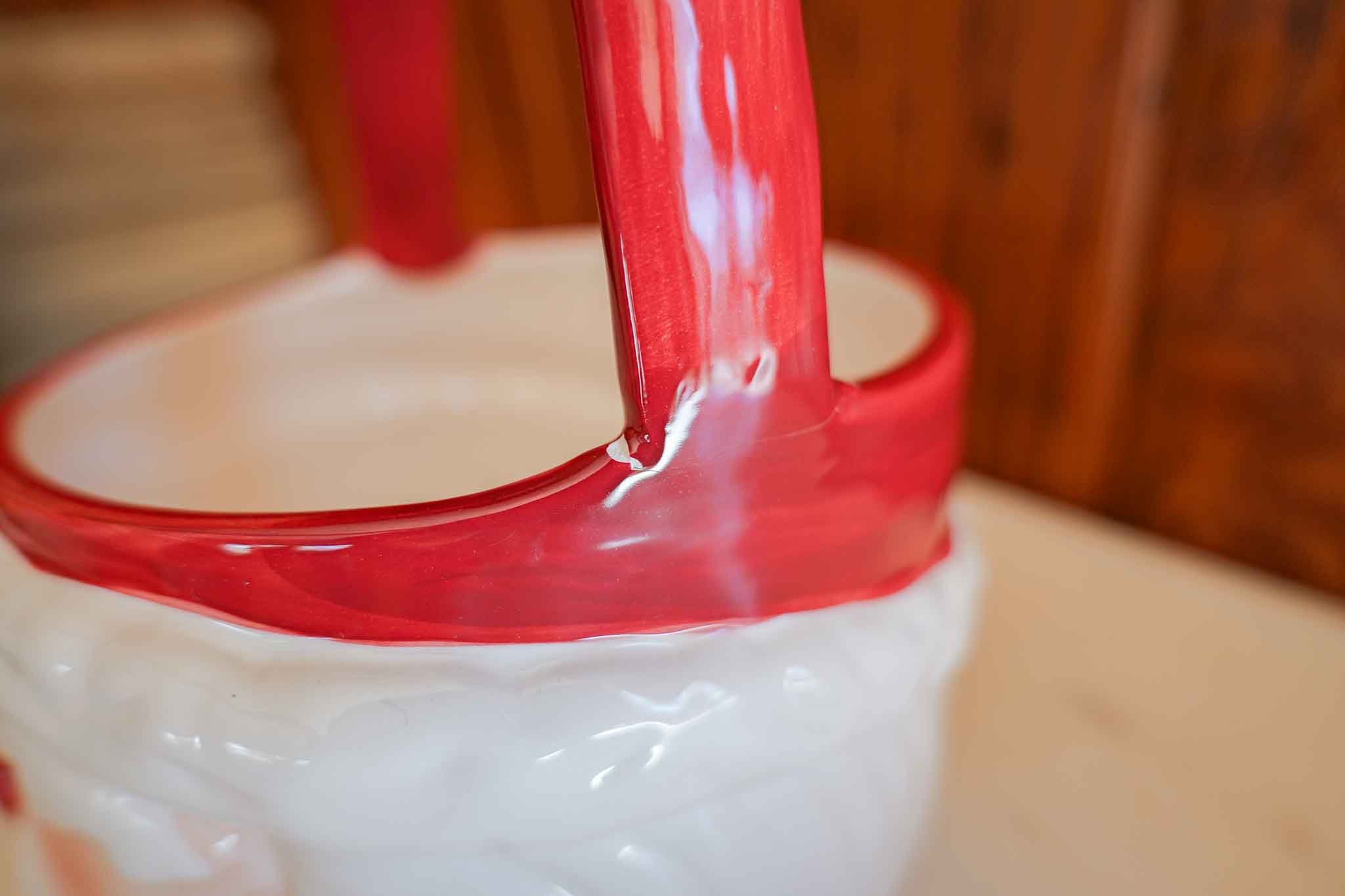 Vintage Ceramic Santa Planter Basket w/ Handle Christmas Decor Red White - Image 2