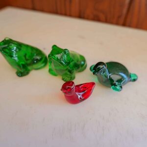Colored Glass Animal Figurines Set Frog Bird Seal Mini Collectibles