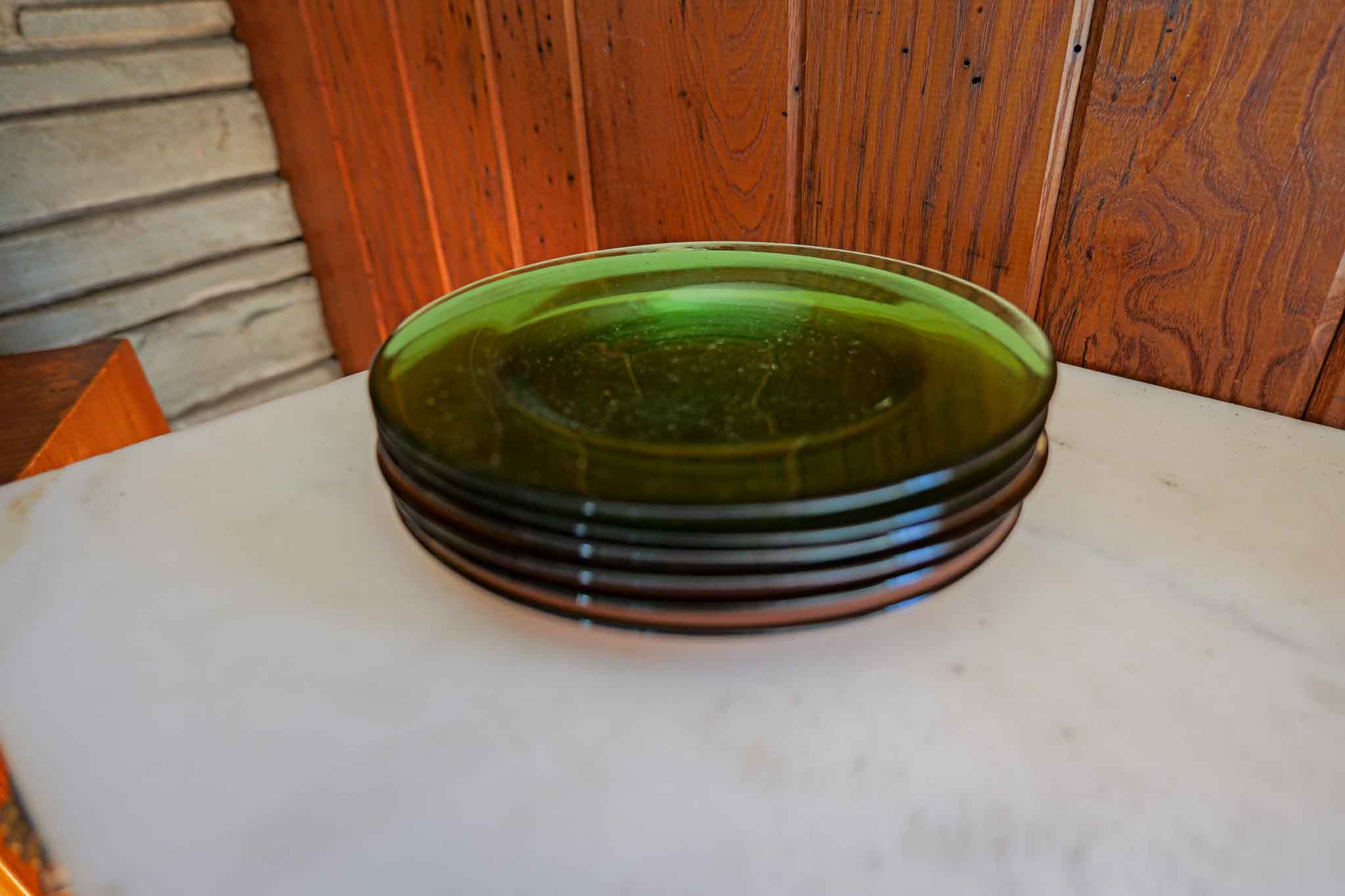 Set of 6 Colored Glass Plates 8” Green Yellow Purple Translucent Salad Plates - Image 5