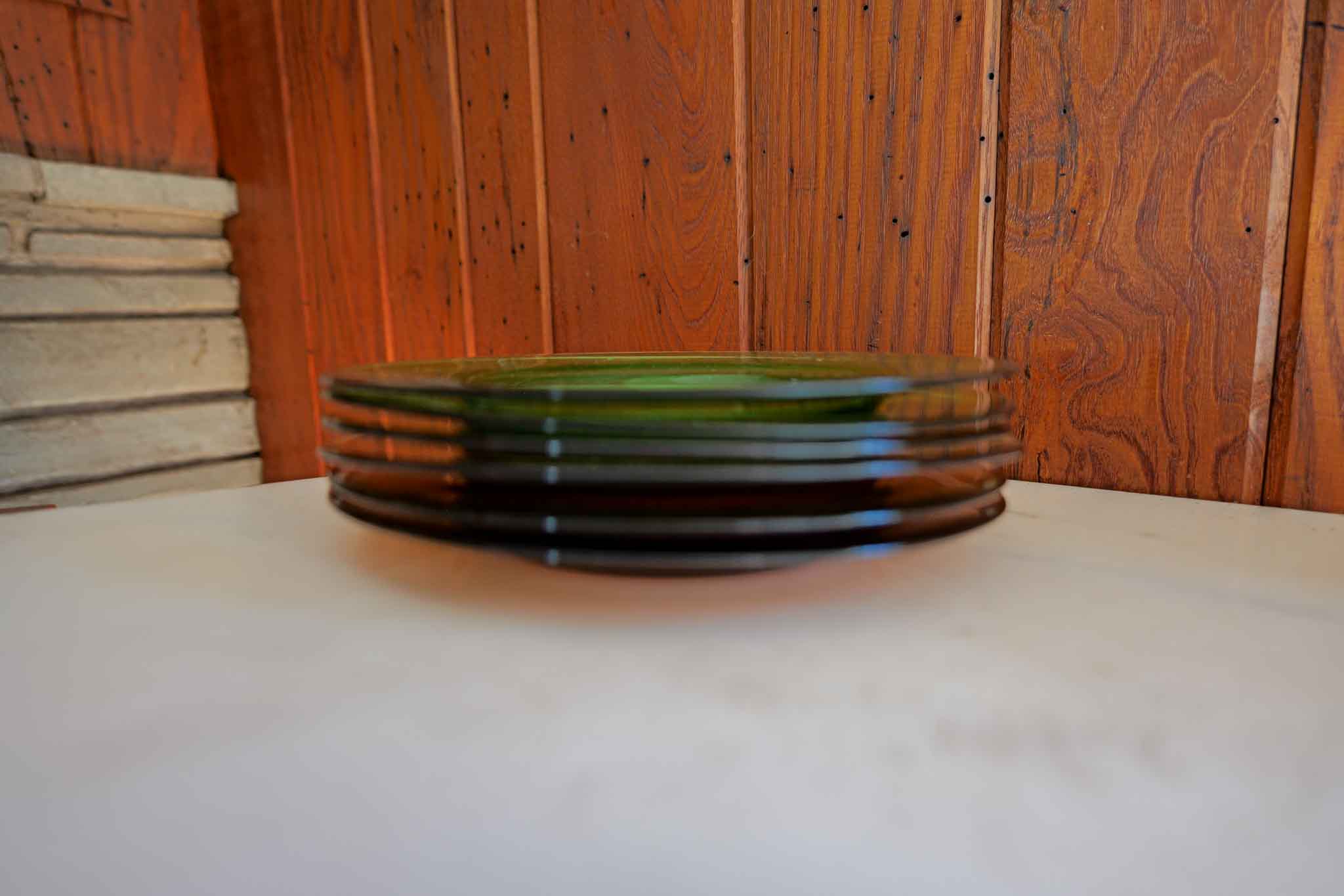 Set of 6 Colored Glass Plates 8” Green Yellow Purple Translucent Salad Plates - Image 4