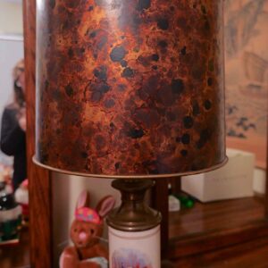 Vintage Toleware Style Drum Shade Table Lamp w/ Fox Hunt Scene Base – 27” Tall