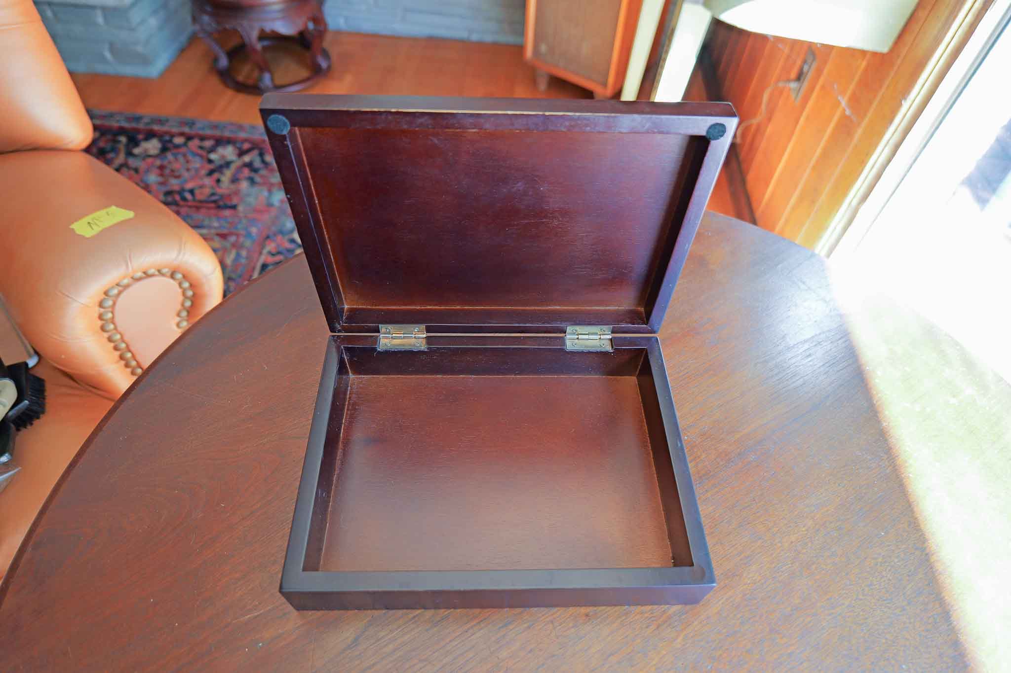 Vintage Wooden Jewelry / Trinket Box w/ Brass Fish Inlay – Rustic Cabin Decor 11” - Image 2