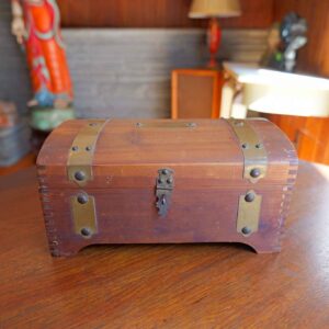 Vintage McGraw Cox Co. Wooden Treasure Chest Jewelry Box w/ Brass Hardware – 10.5”