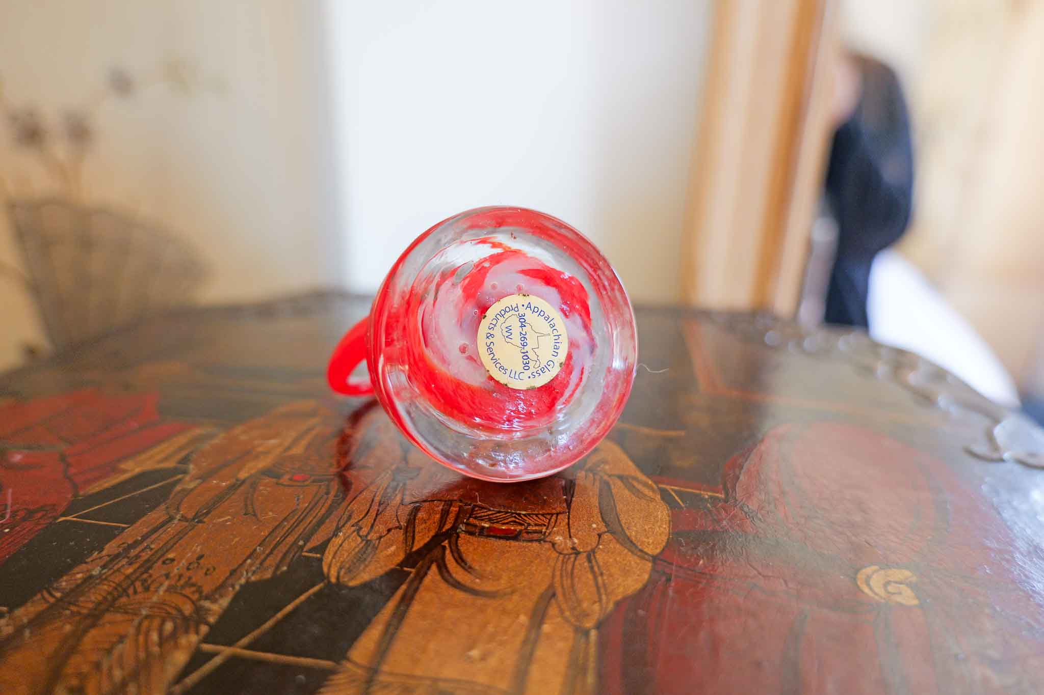 Hand Blown Appalachian Glass Pen Holder – Red Swirl Desk Art Paperweight - Image 5