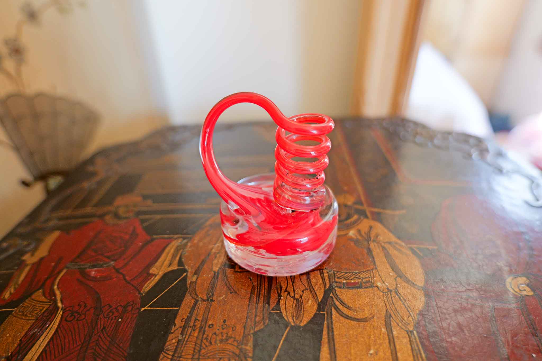 Hand Blown Appalachian Glass Pen Holder – Red Swirl Desk Art Paperweight - Image 4
