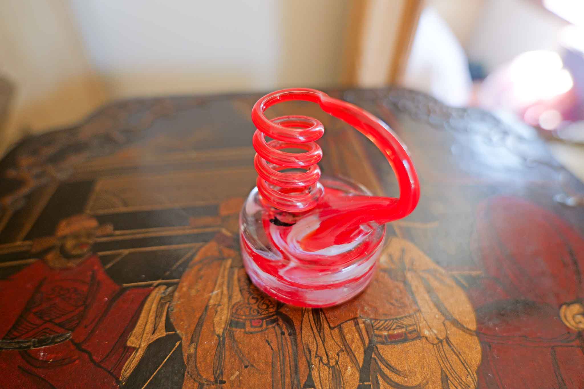 Hand Blown Appalachian Glass Pen Holder – Red Swirl Desk Art Paperweight - Image 3