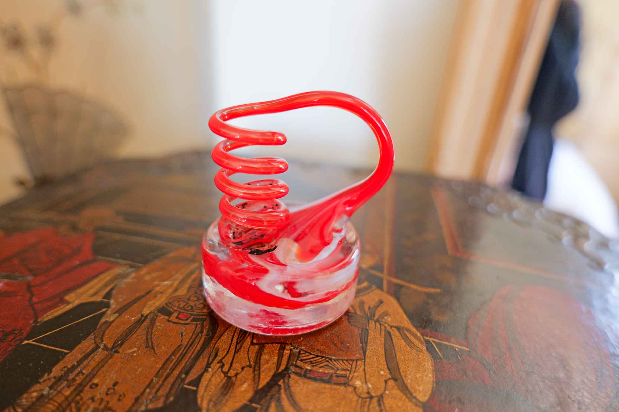 Hand Blown Appalachian Glass Pen Holder – Red Swirl Desk Art Paperweight - Image 2