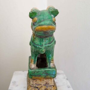Chinese Green Glazed Foo Dog Guardian Lion Joss Stick Holder – Ceramic Incense Burner, 8.5”