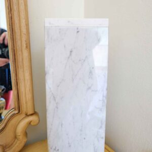 Solid Marble Pedestal Display Column / Plant Stand – White Veined Stone, 18”